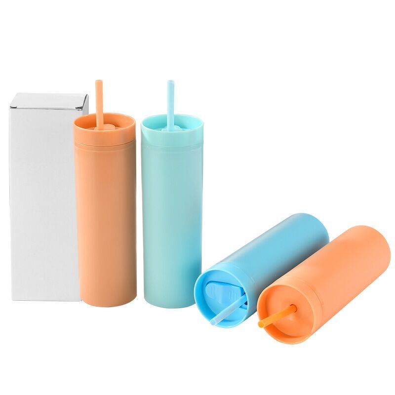 Kids 16Oz 500Ml Pink Blue Rose Gold Bpa Free Matte Glitter Tall Skinny Acrylic Tumbler With Straw and Lid