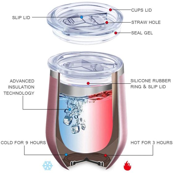 Wholesale 12Oz Double Wall Stemless Stainless Steel Insulated Vacuum Egg Shape Tumbler Mugs Cup Wine Glass With Lids