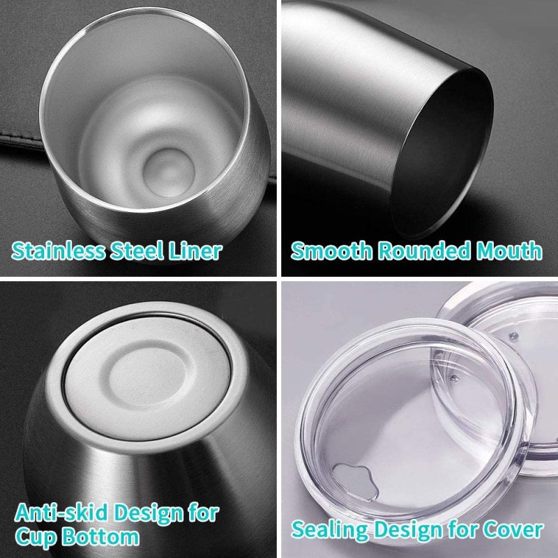 Wholesale 12Oz Double Wall Stemless Stainless Steel Insulated Vacuum Egg Shape Tumbler Mugs Cup Wine Glass With Lids