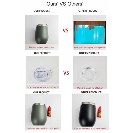 Wholesale 12Oz Double Wall Stemless Stainless Steel Insulated Vacuum Egg Shape Tumbler Mugs Cup Wine Glass With Lids