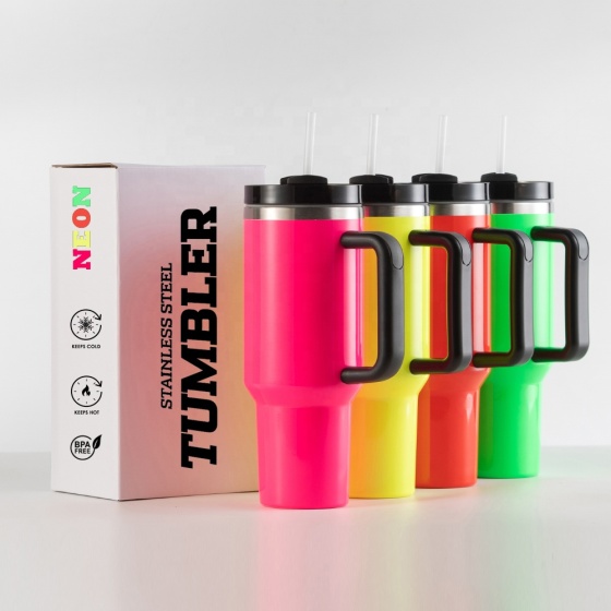 YUNIXIN Stainless Steel Insulated Glass 40Oz Neon  Sublimation Ready Cup Tumbler Water Bottle With Handle