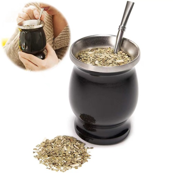 Tall Color Stainless Steel Gourd Yerba Mate Cup With Black Mate Color