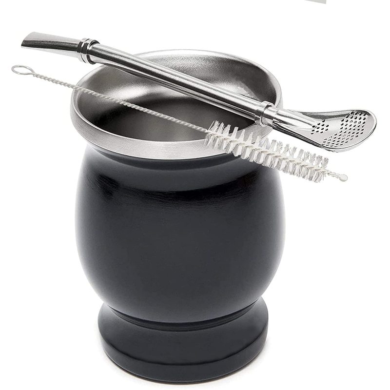 Tall Color Stainless Steel Gourd Yerba Mate Cup With Black Mate Color