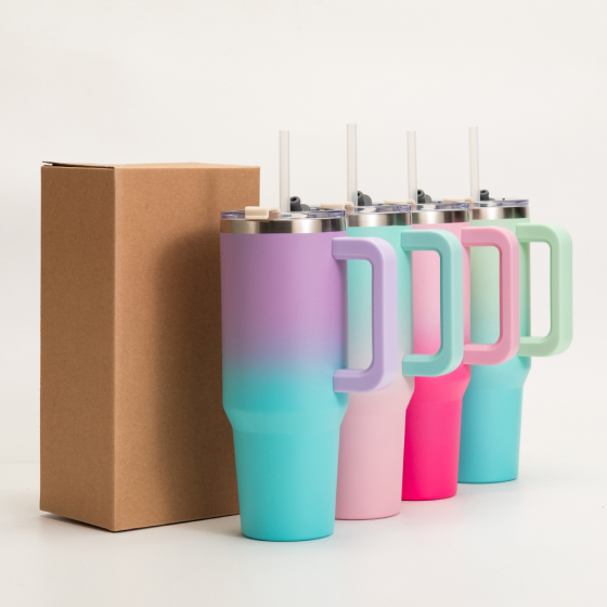 Wholesale Bulk Leak Proof Insulated Stainless Steel 40 oz Gradient Color Tumbler With Handle