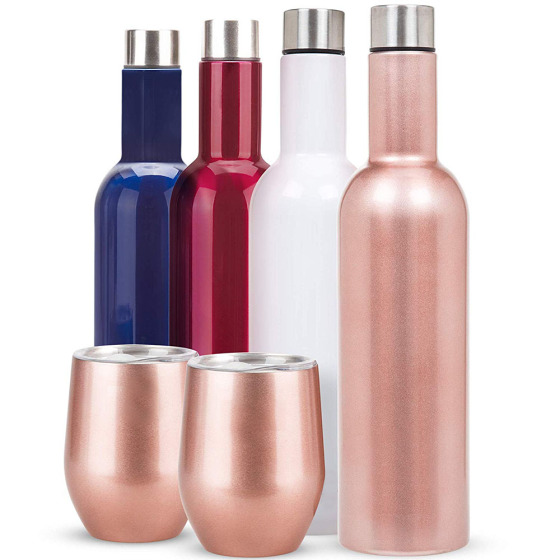 Custom 750Ml Stainless Steel Wine Growler Tumbler Stainless Steel Water Bottle With Straw