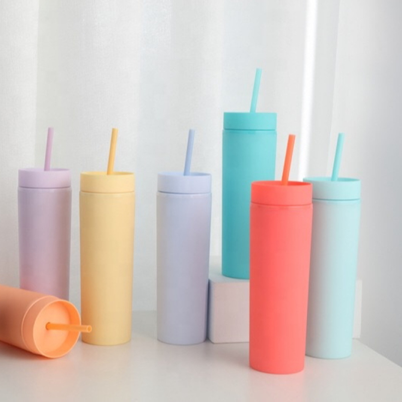 16oz Matte Pastel Colored Acrylic Tumblers Double Wall Vinyl DIY Plastic Tumblers With Straw