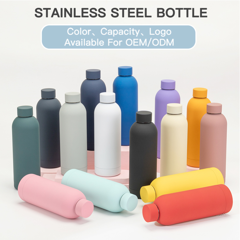 Factory Double Vacuum 304  Stainless Steel Rubber Paint 500ml Water Bottle With Silicone Handle