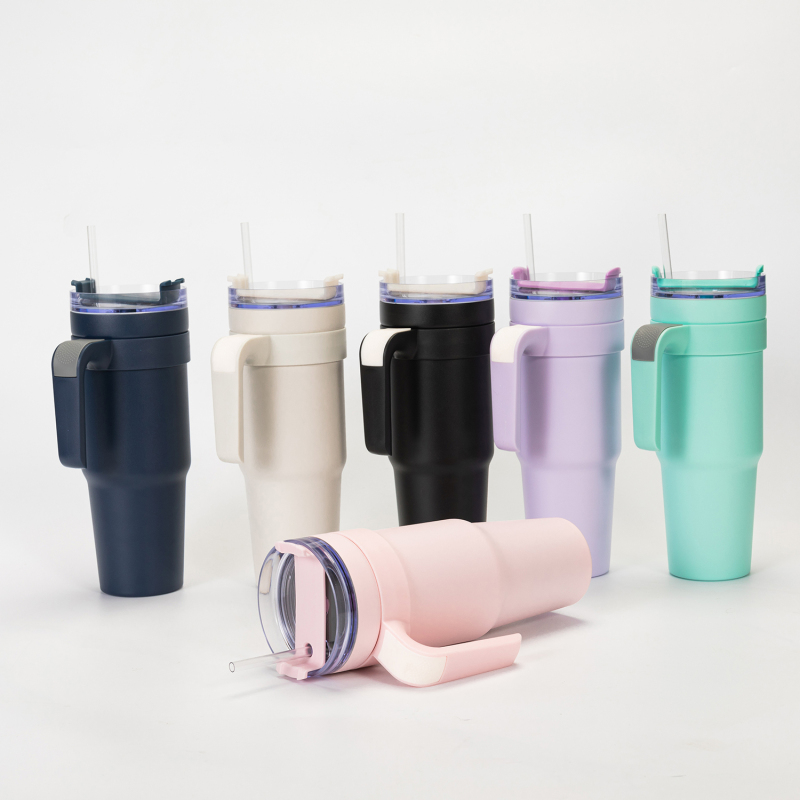 Custom Logo Sleeve Matte Powder Coated 40Oz Car Cup Mug Tumbler With Handle
