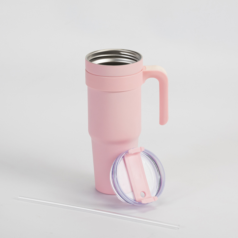 Custom Logo Sleeve Matte Powder Coated 40Oz Car Cup Mug Tumbler With Handle