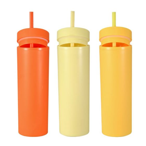 Wholesale 16 Oz Black Dual Double Walled Matte Glitter Plastic Acrylic Skinny Tumblers Cups With Lids and Reusable Straws