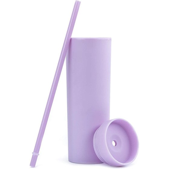 Wholesale 16 Oz Black Dual Double Walled Matte Glitter Plastic Acrylic Skinny Tumblers Cups With Lids and Reusable Straws