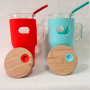 Wholesale Bpa Free 32Oz Double Wall Drinking  Juice Coffee Beer Clear Glass Suction  Cup Tumbler Mug for Glass With Bamboo Lid