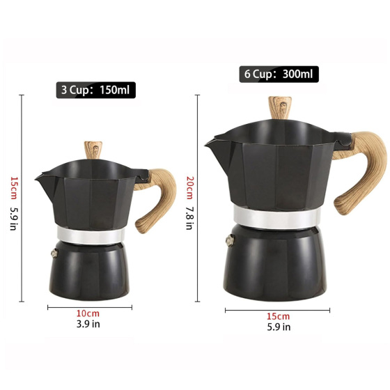 Induction 3Cup 150 Ml 6Cup 300 ML Stovetop Espresso Classic Italian Aluminum Coffee Moka Pot With Soft Touch Handle