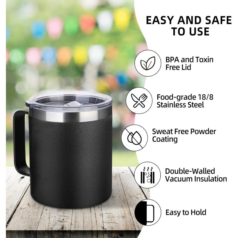 Custom Logo Spillproof Travel Mug 14oz Stainless Steel Coffee Mug Tumbler with Lid and Handle