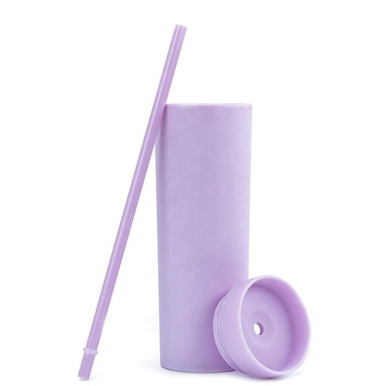 Double Wall Bpa Free Blanks Clear Pastel Plastic Yellow 16 Oz Skinny Acrylic Tumbler Cups With Lid  Straw