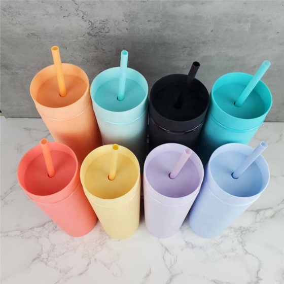 Double Wall Bpa Free Blanks Clear Pastel Plastic Yellow 16 Oz Skinny Acrylic Tumbler Cups With Lid  Straw