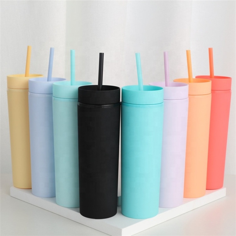Double Wall Bpa Free Blanks Clear Pastel Plastic Yellow 16 Oz Skinny Acrylic Tumbler Cups With Lid  Straw