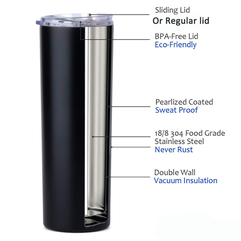 Factory in Stock 20oz Skinny Tumbler Powder Coated Skinny Stainless Steel Tumbler