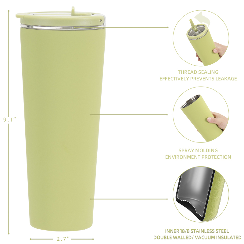 24OZ 30OZ Stainless Double Wall Vacuum Leakproof Classic Rubber Travel Coffee Ring Steel Tumbler Cup With Hand Lid