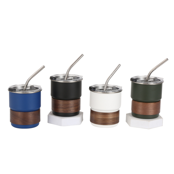 Oem Portable Travel 300ML Drinking Eco-friendly Reusable Single Wall Stainless Steel Coffee Cup Mug with Straw