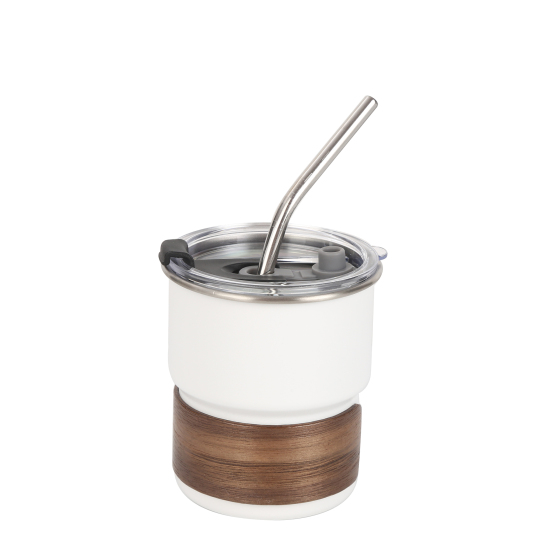 Oem Portable Travel 300ML Drinking Eco-friendly Reusable Single Wall Stainless Steel Coffee Cup Mug with Straw