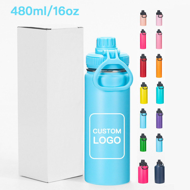 Personalized 16oz Stainless Steel Glass Vacuum Gym Water Bottle Insulated Wide Mouth with Custom Logo for Sports