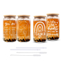 Custom Logo Double Wall Frosted Clear Shaped Can Cup Beer Glass With 16Oz Bamboo Lids and Straw