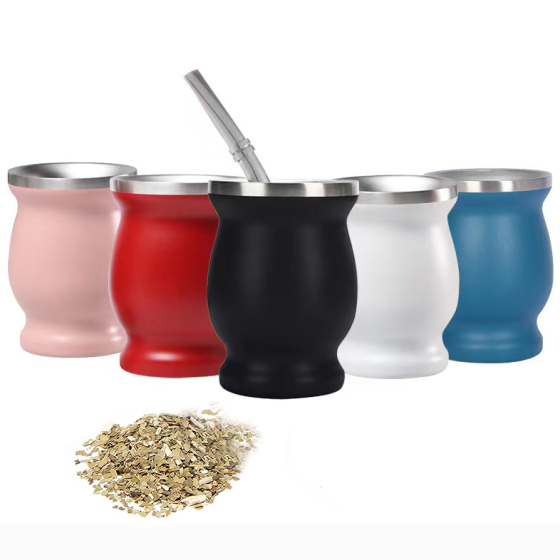 Southamerica Stainless Steel Gourd Tea Yerba Mate Cup Mug Tumbler with Lid Bombilla