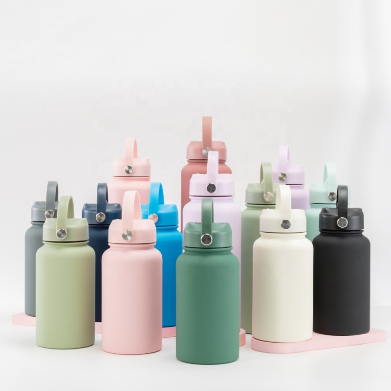 RTS Custom Cute 1000ML Gym Hot Rubber Paint Double Wall Insulated Glass Vacuum Metal Stainless Steel Wide Water Bottle