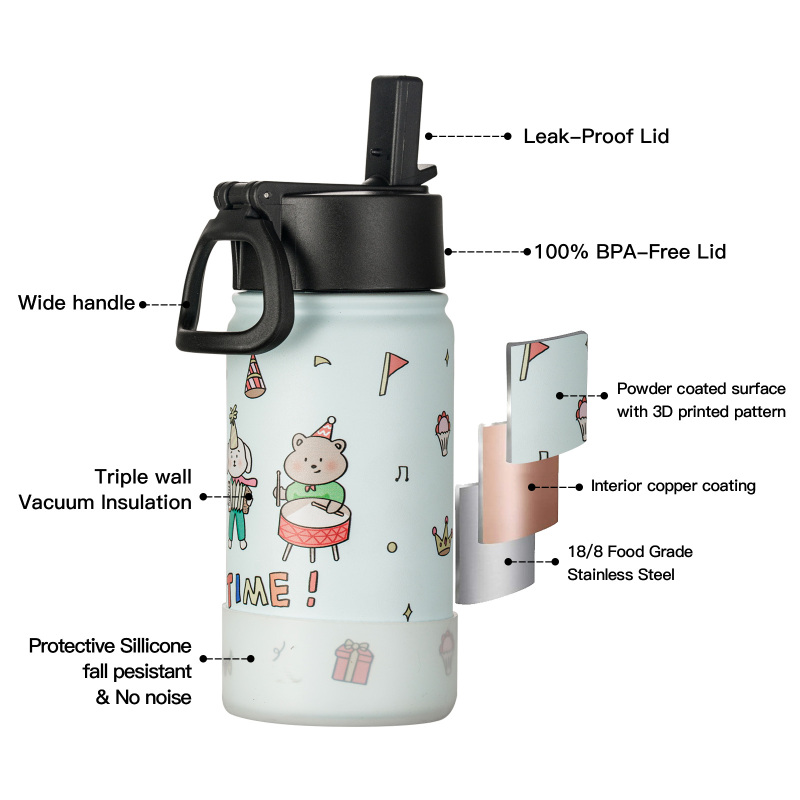 China Wholesale Price 12Oz Insulated Double Wall Stainless Steel Kids Water Bottle for Children With Straw Lid
