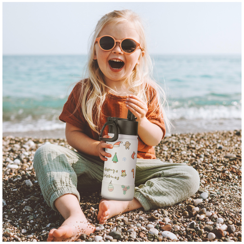 China Wholesale Price 12Oz Insulated Double Wall Stainless Steel Kids Water Bottle for Children With Straw Lid