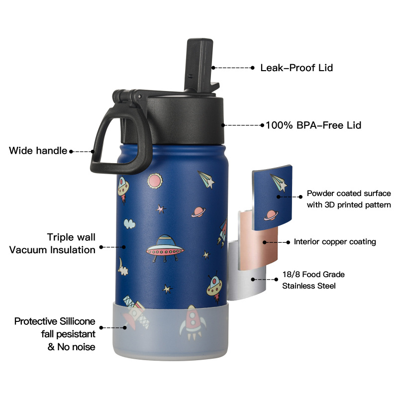 China Wholesale Price 12Oz Insulated Double Wall Stainless Steel Kids Water Bottle for Children With Straw Lid