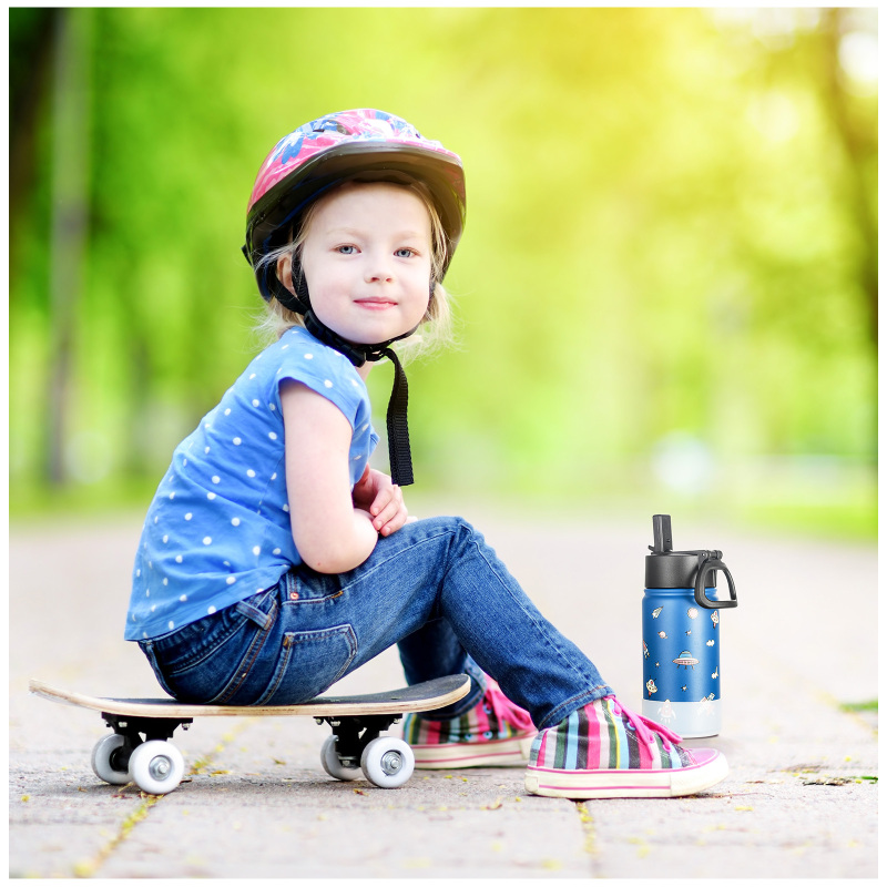 China Wholesale Price 12Oz Insulated Double Wall Stainless Steel Kids Water Bottle for Children With Straw Lid