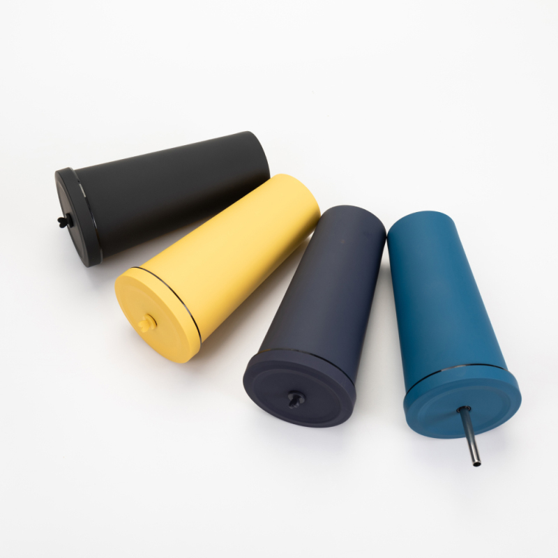 Reusable Eco-Travel Double Walled Vacuum Sealed Insulated Tumbler With Straw and Lid Silicone Stopper