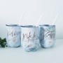 12 oz Stemless Marble Glass Wine Stainless Steel Insulated Travel Tumbler Wine Cup With Lid Straw
