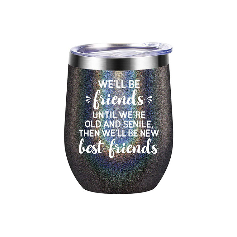 12 Oz Stainless Steel Insulated Shiny Glitter Paint Wine Tumbler Cups