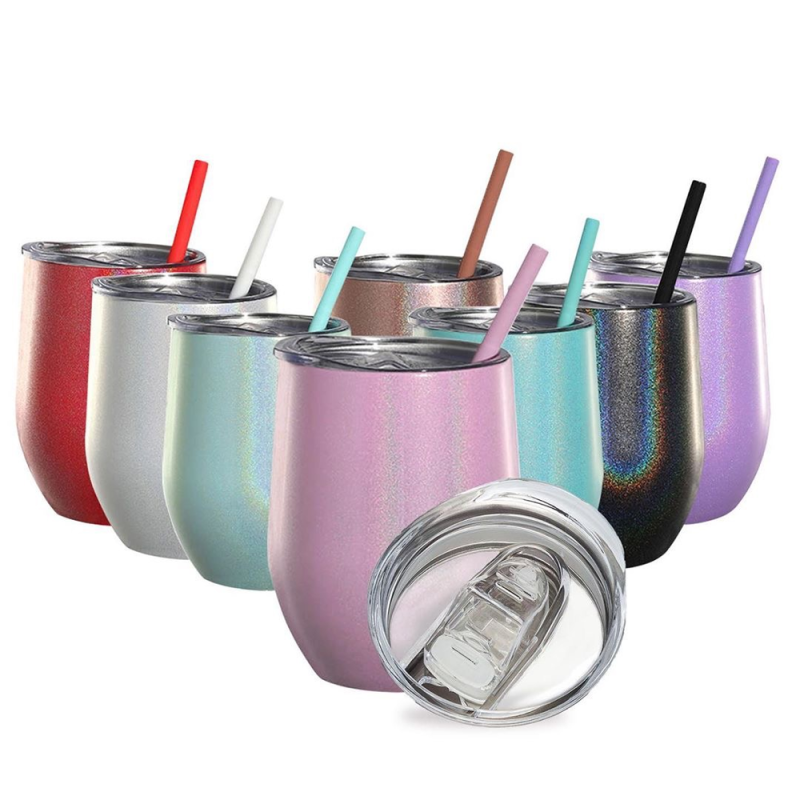 12 Oz Stainless Steel Insulated Shiny Glitter Paint Wine Tumbler Cups