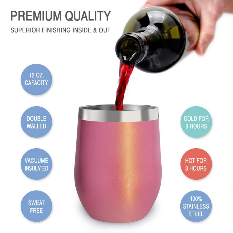 12 Oz Stainless Steel Insulated Shiny Glitter Paint Wine Tumbler Cups
