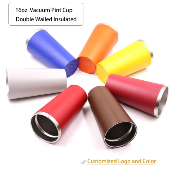 Custom Logo Double or Singal Wall 16oz Stainless Steel Pint Cup Insulated  Cup
