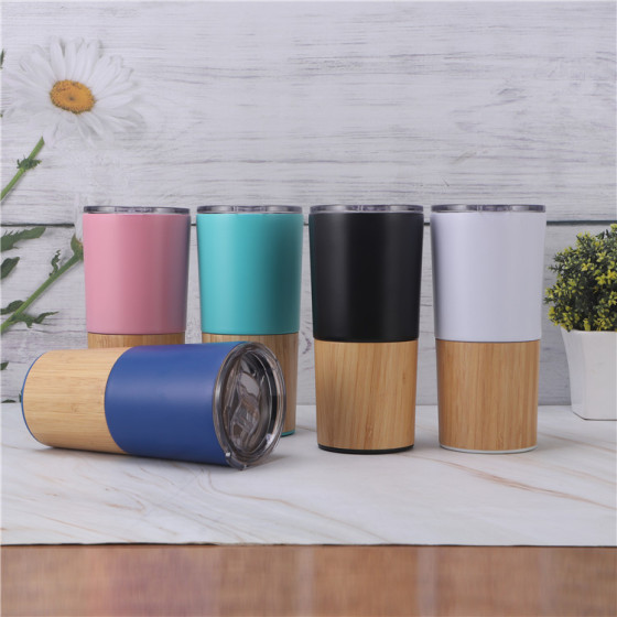 New 20Oz Stainless Steel Eco Friendly Bamboo Double Walled Vacuum Insulation Travel  Car Mug Coffee Mug With Straws