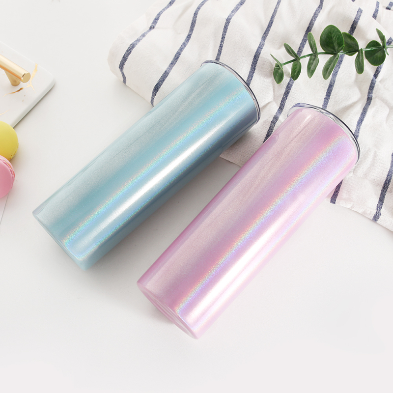 Wholesale Custom Logo Stainless Steel Insulated Glitter 20 oz Skinny Tumblers with Straw and Lid 20oz Glitter Tumbler