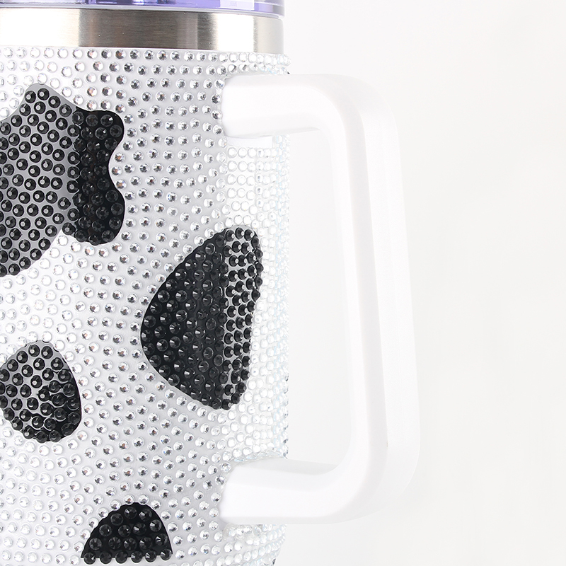 Custom Sublimation Leakproof Bling Cow Print Double-wall 40Oz Cup Mug Tumbler Lid With Handle Straw Cow Print