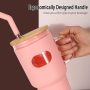 Custom Travel Tea Clear Reusable 32Oz Unbreakable Borosilicate Can Glass Tumbler Mugs Cups With Handle Bamboo Lids and Straws