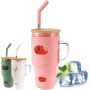 Custom Travel Tea Clear Reusable 32Oz Unbreakable Borosilicate Can Glass Tumbler Mugs Cups With Handle Bamboo Lids and Straws