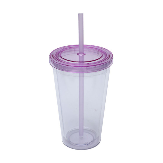 Hot Selling 16Oz Bpa Free Kids Man Woman Colored Double Wall Outdoor Drinking Plastic Acrylic Water Bottles Cups With Wide Straw