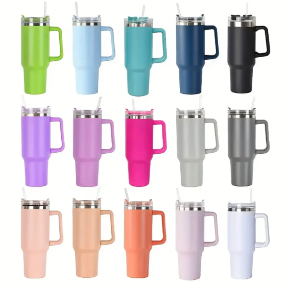 Travel Leakproof  Lids Double-Wall Stainless Steel Insulated Powder Coated Car 40Oz Tumbler Mug With Handle Lids