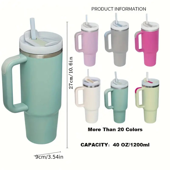 Travel Leakproof  Lids Double-Wall Stainless Steel Insulated Powder Coated Car 40Oz Tumbler Mug With Handle Lids