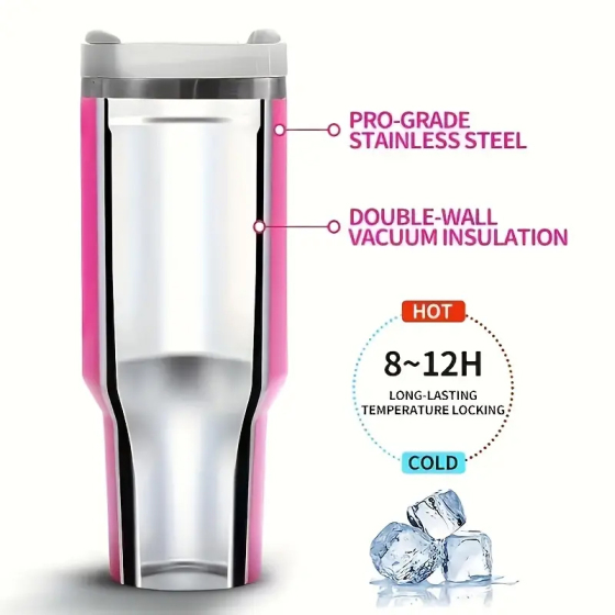 Travel Leakproof  Lids Double-Wall Stainless Steel Insulated Powder Coated Car 40Oz Tumbler Mug With Handle Lids