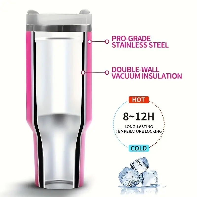 Travel Leakproof  Lids Double-Wall Stainless Steel Insulated Powder Coated Car 40Oz Tumbler Mug With Handle Lids