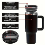 Travel Leakproof  Lids Double-Wall Stainless Steel Insulated Powder Coated Car 40Oz Tumbler Mug With Handle Lids